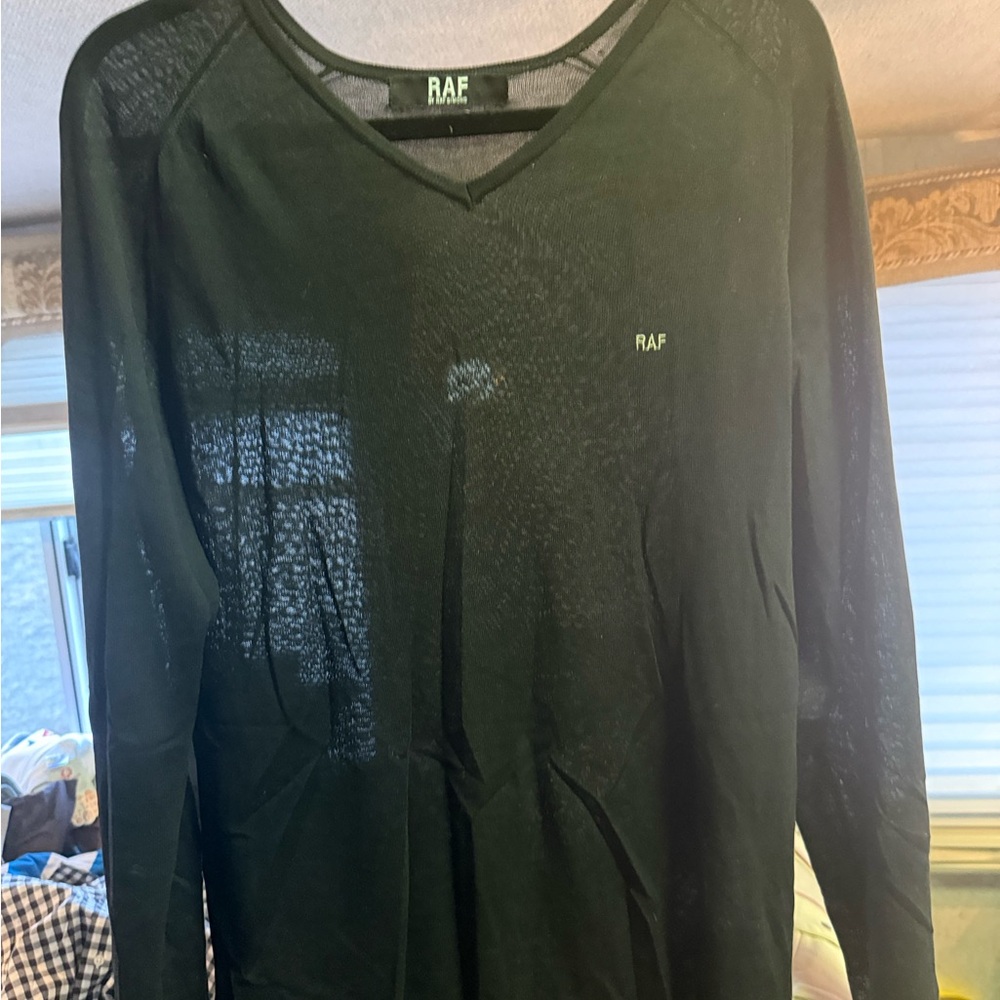 RAF by RAF SIMMONS Black Sheer Long Sleeve Top